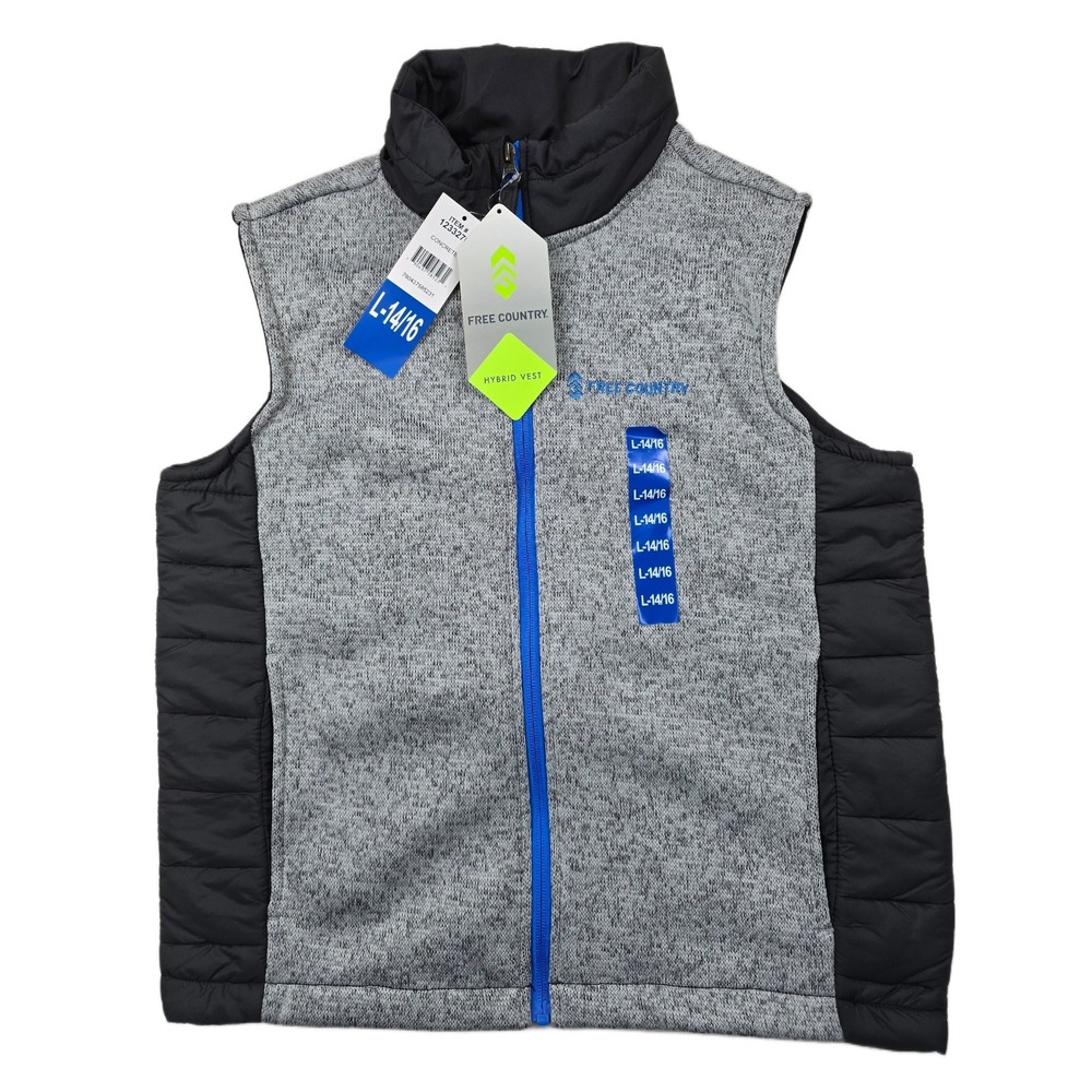 Free Country Hybrid Sweater Vest Kids‎ Large 14/16 Gray Black Lined NEW